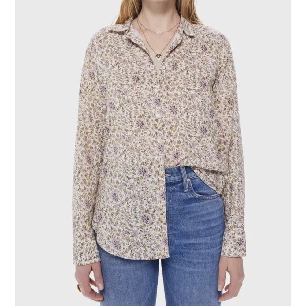Xirena Floral Shirt Womens Large Multicolor Button Front Tunic Long Sleeve Boho